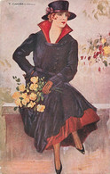 CPA Illustrateur Corbella - Femme Avec Un Long Manteau Foncé Et Bouquet De Fleurs - Corbella, T.