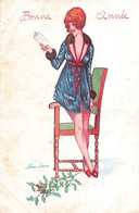 CPA Illustrateur Xavier Sager - Bonne Année - Femme En Peignoir Assise Sur Un Accoudoir - Souhaits - Sager, Xavier