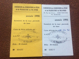 2 Cartes LA GOUJONNAISE  Federation Des Associarions De Pêche Et De Pisciculture A.A.P.P. Pontoise 1990 1991 - Fischerei