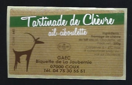 étiquette Fromage Tartinade De Chevre Ail  Ciboulette  Gaec Biquette De La Joubernie Coux 07 FR07072001CE - Fromage