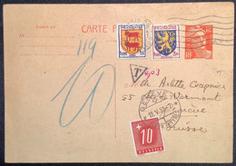 PARIS RUE DANTON 1952 Cad Entier Postal C.p 12f Gandon+Armoiries > Genéve Avec Timbre-taxe Suisse (France Schweiz - Standard- Und TSC-AK (vor 1995)