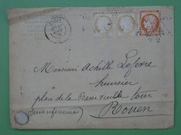 BI 8 FRANCE  BELLE LETTRE 1874 ETOILE DE PARIS  A  ROUEN + PAIRE DE 15C +AFFRANCH. INTERESANT + - 1870 Siège De Paris