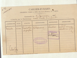 1888 Charbon Carlier Evrard Mons Vers Charbonnages De Noel Sart Culpart Gilly - 1800 – 1899