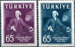 171706 MNH TURQUIA 1957 250 ANIVERSARIO DEL NACIMIENTO DE BENJAMIN FRANKLIN - ...-1858 Préphilatélie