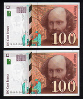 2 Billets Consécutifs 100 F CEZANNE 1998 - 100 F 1997-1998 ''Cézanne''