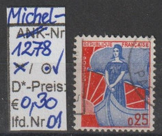 1960 - FRANKREICH - FM/DM "Marianne Am Bug" 0,25 Fr Orangerot/blau - O Gestempelt - S.Scan (fr 1278o 01-04) - 1959-1960 Marianne à La Nef