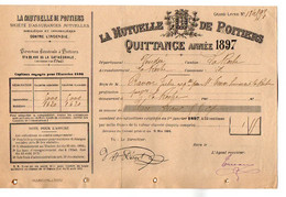 VP20.972 - 1897 - Quittance - Société D'Assurances ¨ LA MUTUELLE DE POITIERS ¨ - Banque & Assurance