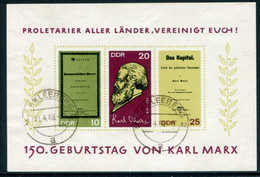 DDR / E. GERMANY 1968 Marx Birth Anniversary Block Used With Postal Cancellation.  Michel Block 27 - Usados