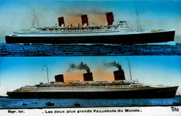 Bateau * Carte Photo * Le NORMANDIE Et Le QUEEN MARY , Les Deux Plus Grands Paquebots Du Monde - Dampfer