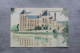 Peinture Sur Papier De L'abbaye De St Pierre De Solesmes Sarthe De Gabriel Singlande - Aquarelles