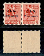 C.L.N. - Aosta - 1944 - 75 Cent (3 Varietà + 3) - Coppia Orizzontale Con Soprastampe Disallineate E Con Soprastampa Spos - Other & Unclassified