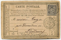 !!! CARTE PRECURSEUR TYPE SAGE CACHET DE ST MEDARD DE GUIZIERE (GIRONDE) 1877 - Voorloper Kaarten