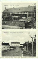 Assesse -- 1 Carte 2 Vues - Ecole De Garçons Et Boulevard Et Gendarmerie.   (2 Scans) - Assesse