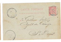 REUNION Carte Postale ENTIER 10c.rouge Timbre à Date CONVOYEUR 12 OCT. 04 Pour ST DENIS Timbre à Date D'arrivée Au Recto - Lettres & Documents