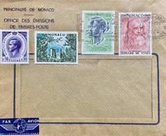 MONACO 1970. COVER USED,4 STAMPS, PRINCE RAINER, PRINCES GRACE, LEONARDO VINCHI,ARTIST, PALACE, BUILDING, CITY MONTE CA - ...-1885 Préphilatélie