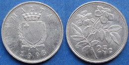 MALTA - 25 Cents 1998 "Ghirlanda Flower" KM# 97 Reform Coinage (1982-2008) - Edelweiss Coins - Malte