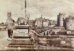 IRELAND 1948, USED POSTCARD TO USA, TREATY STONE & KING JOHN'S CASTLE,LIMERICK CITY,3D BLUE AIR STAMP - Storia Postale