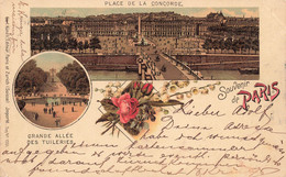 CPA Paris - Precurseur - Kunzli Editeur - Place De La Concorde - Allée Des Tuileries - Souvenir De Paris - 1899 - Multi-vues, Vues Panoramiques