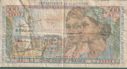 Billet, French Antilles - Guyane Guadeloupe Martinique - 500 Francs Avec Contre Valeur 5 Nouveau Franc RRR - French Guiana