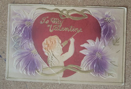 5 OLD VALENTINE'S DAY CARDS INCLUDING 2 VERY OLD EMBOSSED ONES - Saint-Valentin