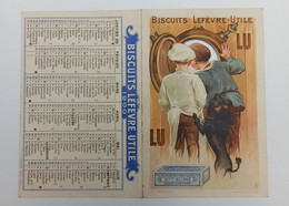 Chromo Dépliant, Biscuits Lefèvre-Utile LU, Calendrier 1er Semestre 1900, Petit Format, Hublot Ajouré - Lu