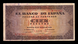 España Spain 100 Pesetas Burgos 1938 Pick 113 Serie A T.852 BC/MBC F/VF - 100 Pesetas