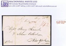 Ireland Transatlantic USA Dublin 1816 Letter "p Louisa" Dublin To New York With Philadelphia Arc SHIP In Claret - Préphilatélie