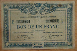 Quimper Et Brest ( Finistère - 29  ) 1 Franc Chambre De Commerce 1920 Série E - Chambre De Commerce