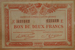 Quimper Et Brest ( Finistère - 29  ) 2 Francs Chambre De Commerce 1920 Série E - Chambre De Commerce