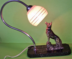 Ancienne LAMPE D'éclairage De CHEVET - CHIEN - Marbre Verre Acier Chromé ? - Vers 1930 1950 - Luminaires & Lustres
