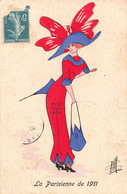 CPA Illustrateur Bill - La Parisienne De 1911 - Femme Avec Un Chapeau Rouge Papillon - Autres & Non Classés