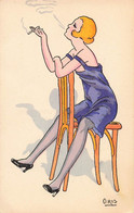 CPA Illustrateur Oris - Femme Qui Fume Assise A Califourchon Sur Une Chaise - Oris