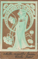 CPA Illustrateur Style Art Nouveau - Femme En Relief Couleur Vert D'eau Et Doré - Oblitéré A Eu En 1905 - Unclassified