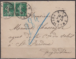 SEMEUSE 5c Vert  " LA PAIRE " Sur Petite Enveloppe De 63 RIOM  Le 9 4 1914 Pour 63 ST-PARDOUX  Avc DAGUIN 2BD - 1906-38 Sower - Cameo