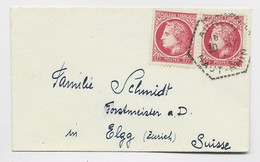 FRANCE MAZELIN 1FR PAIRE MIGNONNETTE C. PERLE AUBURG 30.12.1946 POUR SUISSE AU TARIF - 1945-47 Ceres Of Mazelin