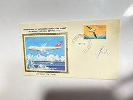 (2 M 9) Australia SILK FDC - QANTAS Boing 747B - Antactic Expedition Flight 1978 (signed Cover) - Premiers Vols