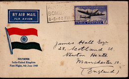 FIRST FLIGHT COVER- INDIAN FLAG-INDIA-1948-BX3-32 - Posta Aerea