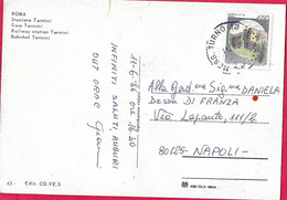 ANNULLO CS " MESS. TURNO 13 NAPOLI*11.6.86* SU CARTOLINA - ROMA STAZIONE TERMINI - 1981-90: Storia Postale