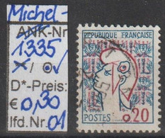 1961 - FRANKREICH - FM/DM "Marianne (Cocteau) " 0,20 Fr Blau/lilarot - O Gestempelt - S.Scan (fr 1335o 01-05) - 1961 Marianne Of Cocteau