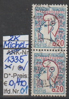 1961 - FRANKREICH - FM/DM "Marianne (Cocteau) " 0,20 Fr Blau/lilarot - 2x O Gestempelt - S.Scan (fr 1335o X2 01-02) - 1961 Maríanne De Cocteau