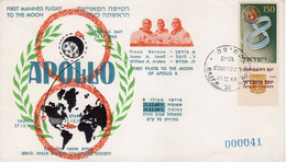 Israel, USA 1968 Spaceship/Vaisseau "Apollo 8" Start, "First Pilots To The Moon" Limited No. Cover Sp 13A - Azië