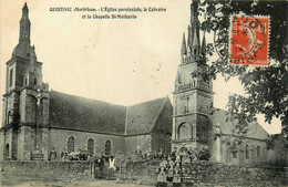 Quistinic * Vue Sur L'église Paroissiale , Le Calvaire Et La Chapelle St Mathurin * Coiffe - Andere & Zonder Classificatie
