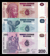 Congo República Democrática Set 3 Banknotes 50 100 200 Francs 2013-2022 Pick 97-99 SC UNC - Democratische Republiek Congo & Zaire