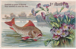 Gaufrée 1er Avril Semblable Au Goujon Ci Dessous Fantaisie Illustration Poisson Fleurs - 1er Avril - Poisson D'avril