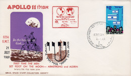 Israel, USA 1969 Spaceship/Vaisseau "Apollo 11-Moon", "Shai / Gift"  Cover Sp 14B - Asia