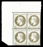 N°27B, 4c Gris Type II En Bloc De Quatre Coin De Feuille, Fraîcheur Postale, SUP (certificat)  Qualité: ** - 1863-1870 Napoléon III Lauré
