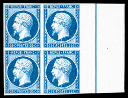 N°10, Essai: 25c Bleu Papier Pelure En Bloc De Quatre Bord De Feuille Avec Filet D'encadrement, SUPERBE (certificat)  Qu - 1852 Louis-Napoleon