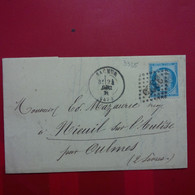 LETTRE SAUMUR POUR NIEUIL SUR L AUTISE CACHET PERLE OULMES - 1863-1870 Napoleone III Con Gli Allori