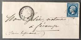 France N°14Ah (POSTFS Début Du La Variété) Sur LSC TAD Perlé Beaumont-du-Gâtinais (73) 23.7.1860 + PC 314 - (N205) - 1849-1876: Periodo Clásico