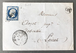 France N°14 Sur Enveloppe TAD Perlé Beaumont-du-Gâtinais (73) 10.3.1856 + PC 314 - (N208) - 1849-1876: Periodo Clásico